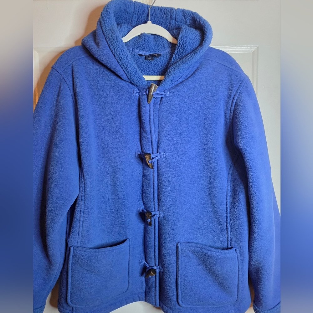 Lands End Jacket Hooded Toggled Full Zip Inner Fleece Blue Large 14-16 - Picture 3 of 10